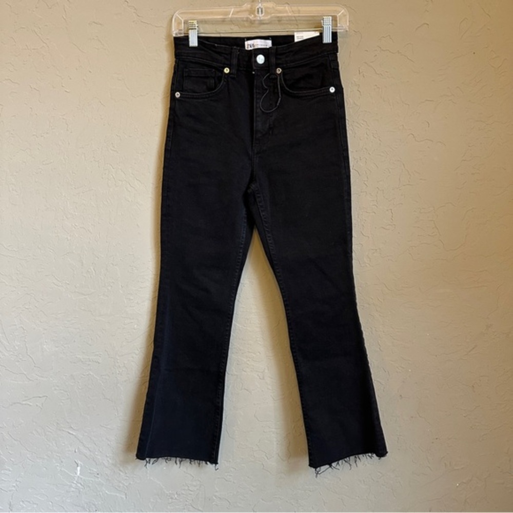 Zara black crop flare denim jeans size 4‎ new with tags
